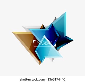 Bright colorful triangular poly 3d composition, vector abstract geometric background, minimal design, polygonal futuristic poster