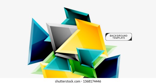 Bright colorful triangular poly 3d composition, vector abstract geometric background, minimal design, polygonal futuristic poster