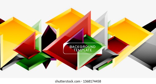 Bright colorful triangular poly 3d composition, vector abstract geometric background, minimal design, polygonal futuristic poster