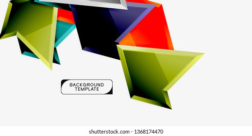 Bright colorful triangular poly 3d composition, vector abstract geometric background, minimal design, polygonal futuristic poster