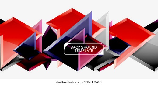 Bright colorful triangular poly 3d composition, vector abstract geometric background, minimal design, polygonal futuristic poster