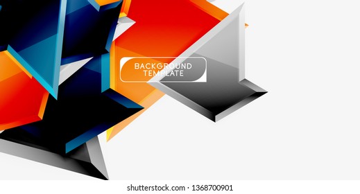Bright colorful triangular poly 3d composition, vector abstract geometric background, minimal design, polygonal futuristic poster