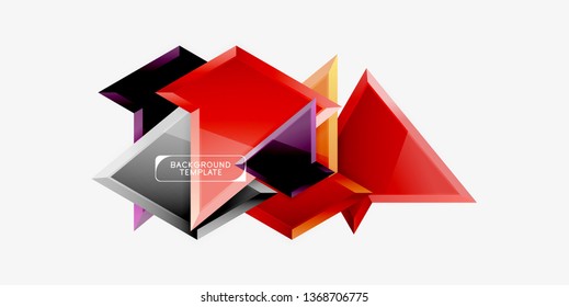 Bright colorful triangular poly 3d composition, vector abstract geometric background, minimal design, polygonal futuristic poster