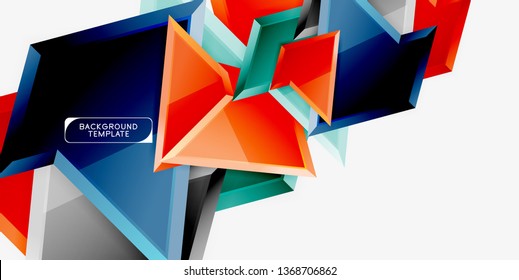 Bright colorful triangular poly 3d composition, vector abstract geometric background, minimal design, polygonal futuristic poster