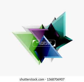 Bright colorful triangular poly 3d composition, vector abstract geometric background, minimal design, polygonal futuristic poster