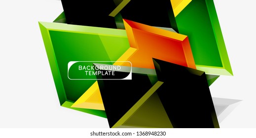 Bright colorful triangular poly 3d composition, vector abstract geometric background, minimal design, polygonal futuristic poster
