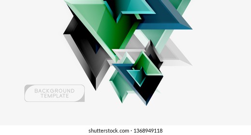 Bright colorful triangular poly 3d composition, vector abstract geometric background, minimal design, polygonal futuristic poster