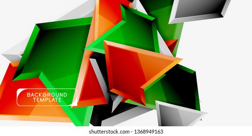 Bright colorful triangular poly 3d composition, vector abstract geometric background, minimal design, polygonal futuristic poster