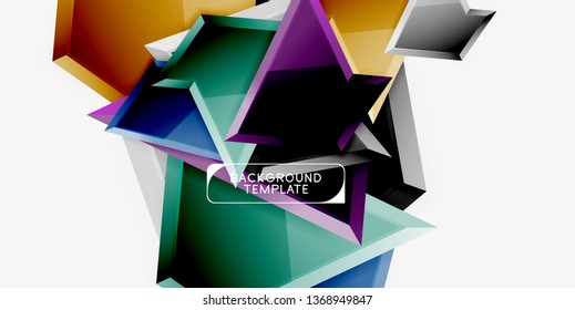 Bright colorful triangular poly 3d composition, vector abstract geometric background, minimal design, polygonal futuristic poster