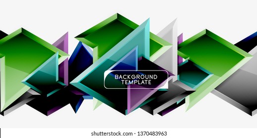 Bright colorful triangular poly 3d composition, vector abstract geometric background, minimal design, polygonal futuristic poster