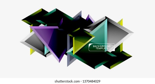 Bright colorful triangular poly 3d composition, vector abstract geometric background, minimal design, polygonal futuristic poster