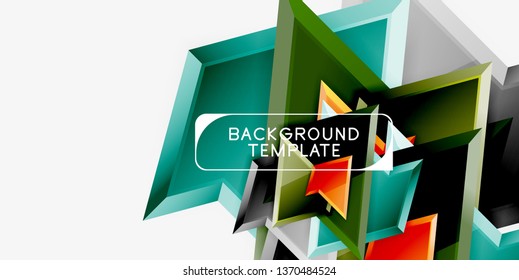 Bright colorful triangular poly 3d composition, vector abstract geometric background, minimal design, polygonal futuristic poster