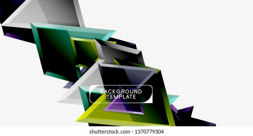 Bright colorful triangular poly 3d composition, vector abstract geometric background, minimal design, polygonal futuristic poster