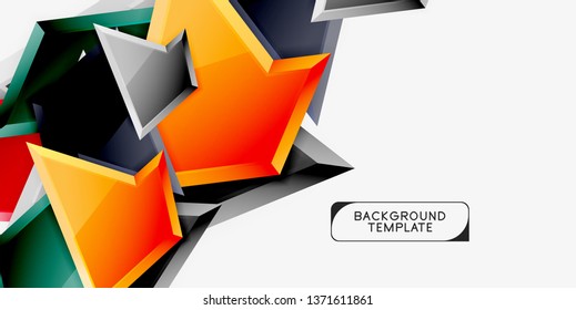 Bright colorful triangular poly 3d composition, vector abstract geometric background, minimal design, polygonal futuristic poster