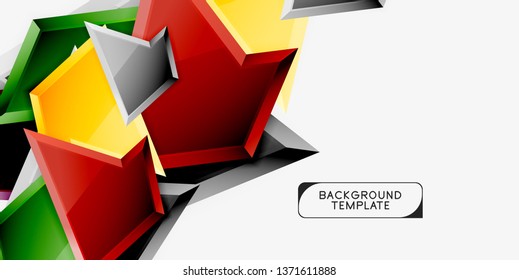Bright colorful triangular poly 3d composition, vector abstract geometric background, minimal design, polygonal futuristic poster