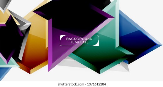 Bright colorful triangular poly 3d composition, vector abstract geometric background, minimal design, polygonal futuristic poster