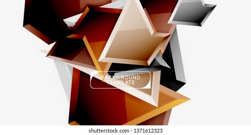 Bright colorful triangular poly 3d composition, vector abstract geometric background, minimal design, polygonal futuristic poster