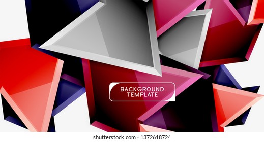 Bright colorful triangular poly 3d composition, vector abstract geometric background, minimal design, polygonal futuristic poster