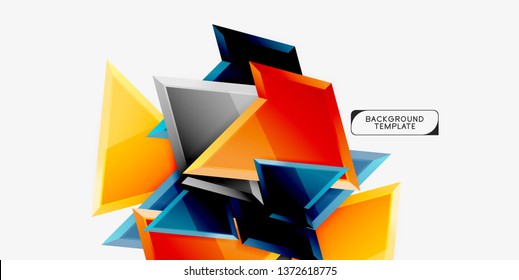 Bright colorful triangular poly 3d composition, vector abstract geometric background, minimal design, polygonal futuristic poster