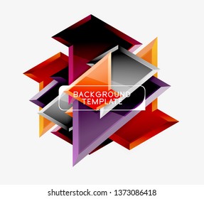 Bright colorful triangular poly 3d composition, vector abstract geometric background, minimal design, polygonal futuristic poster