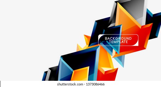 Bright colorful triangular poly 3d composition, vector abstract geometric background, minimal design, polygonal futuristic poster