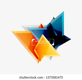 Bright colorful triangular poly 3d composition, vector abstract geometric background, minimal design, polygonal futuristic poster