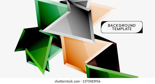 Bright colorful triangular poly 3d composition, vector abstract geometric background, minimal design, polygonal futuristic poster