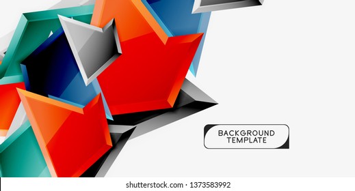 Bright colorful triangular poly 3d composition, vector abstract geometric background, minimal design, polygonal futuristic poster
