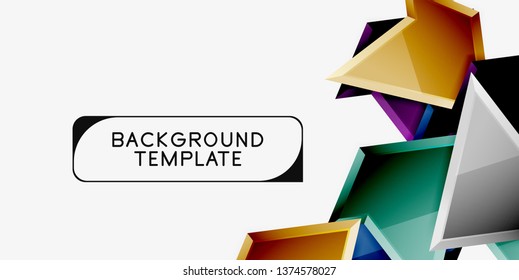 Bright colorful triangular poly 3d composition, vector abstract geometric background, minimal design, polygonal futuristic poster