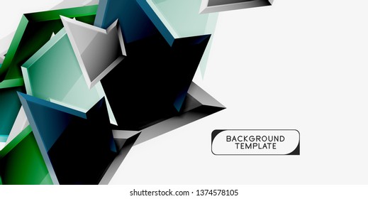 Bright colorful triangular poly 3d composition, vector abstract geometric background, minimal design, polygonal futuristic poster