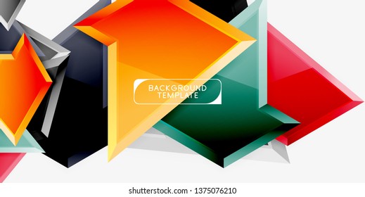 Bright colorful triangular poly 3d composition, vector abstract geometric background, minimal design, polygonal futuristic poster