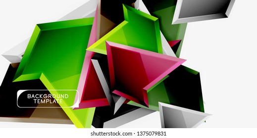 Bright colorful triangular poly 3d composition, vector abstract geometric background, minimal design, polygonal futuristic poster