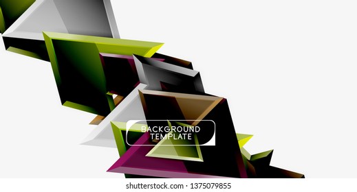 Bright colorful triangular poly 3d composition, vector abstract geometric background, minimal design, polygonal futuristic poster