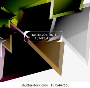 Bright colorful triangular poly 3d composition, vector abstract geometric background, minimal design, polygonal futuristic poster