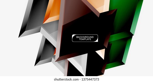 Bright colorful triangular poly 3d composition, vector abstract geometric background, minimal design, polygonal futuristic poster
