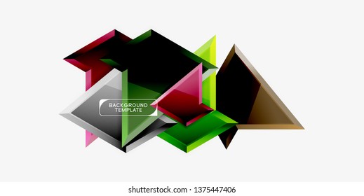 Bright colorful triangular poly 3d composition, vector abstract geometric background, minimal design, polygonal futuristic poster