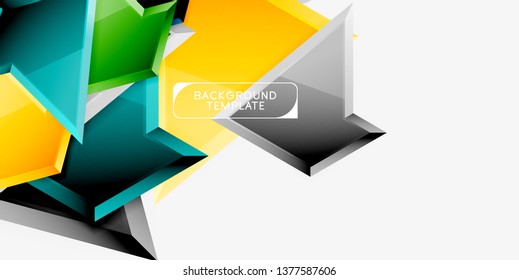 Bright colorful triangular poly 3d composition, vector abstract geometric background, minimal design, polygonal futuristic poster