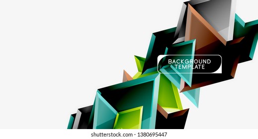 Bright colorful triangular poly 3d composition, vector abstract geometric background, minimal design, polygonal futuristic poster