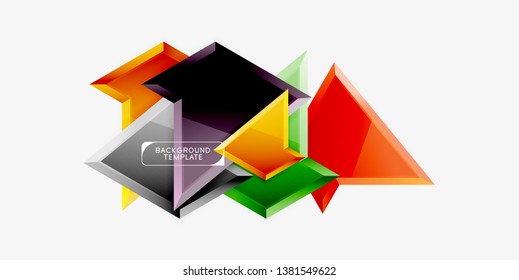 Bright colorful triangular poly 3d composition, vector abstract geometric background, minimal design, polygonal futuristic poster