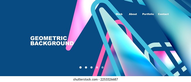 Helle, bunter dreieckige Formen abstrakter Hintergrund mit flüssigem Farbeffekt. Glas-, Licht- und Schatteneffekte. Illustration für Bildschirmhintergrund, Banner, Hintergrund, Karte, Buchillustration, Landungsseite