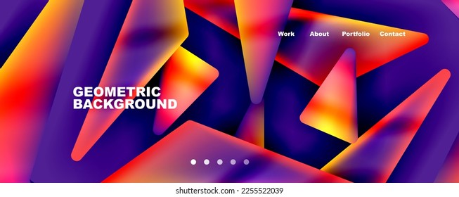 Formas triangulares brillantes y coloridas, fondo abstracto con efecto de color fluido. Efectos de vidrio, luz y sombra. Ilustración Para Papel De Fondo De Pantalla, Banner, Fondo, Tarjeta, Ilustración Del Libro, Página De Inicio