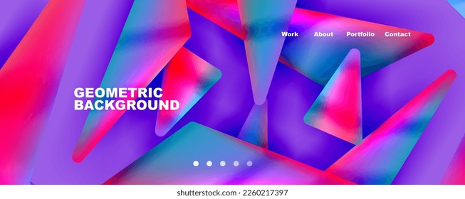 Bright colorful triangular shapes abstract background with fluid color effect. Glass, light and shadow effects. Illustration For Wallpaper, Banner, Background, Card, Book Illustration, landing page