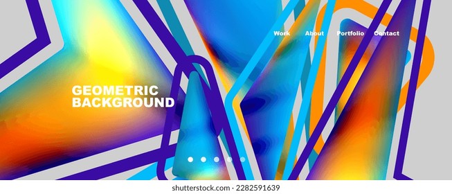 Bright colorful triangular shapes abstract background with fluid color effect. Glass, light and shadow effects. Illustration For Wallpaper, Banner, Background, Card, Book Illustration, landing page