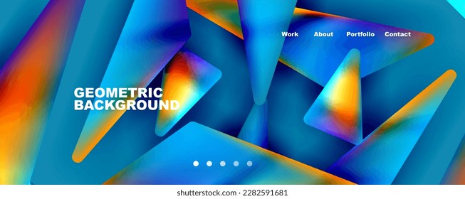 Bright colorful triangular shapes abstract background with fluid color effect. Glass, light and shadow effects. Illustration For Wallpaper, Banner, Background, Card, Book Illustration, landing page