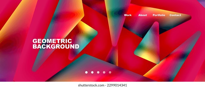 Bright colorful triangular shapes abstract background with fluid color effect. Glass, light and shadow effects. Illustration For Wallpaper, Banner, Background, Card, Book Illustration, landing page