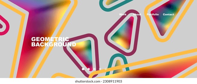 Helle, bunter dreieckige Formen abstrakter Hintergrund mit flüssigem Farbeffekt. Glas-, Licht- und Schatteneffekte. Illustration für Bildschirmhintergrund, Banner, Hintergrund, Karte, Buchillustration, Landungsseite