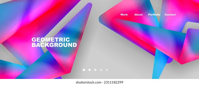 Bright colorful triangular shapes abstract background with fluid color effect. Glass, light and shadow effects. Illustration For Wallpaper, Banner, Background, Card, Book Illustration, landing page