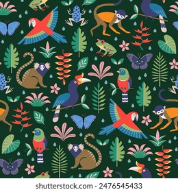 Bright colorful tropical jungle seamless pattern