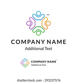 Bright Colorful Twisted Logo with United People Working Together