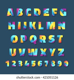 Bright and Colorful Typeface Design 'Rainbow'. Custom alphabet. Original Letters and Numbers. Vintage Retro Type Vector illustration.